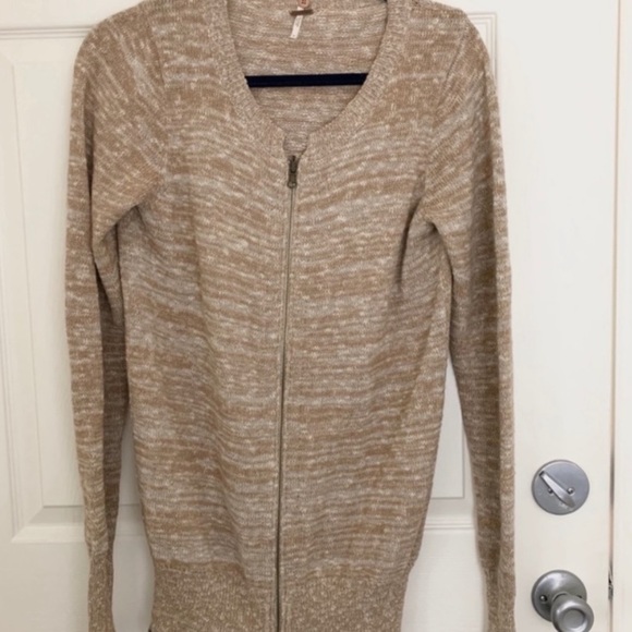 Free People tan brown zip up cardigan - Picture 2 of 6